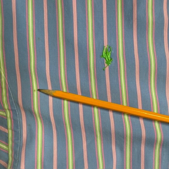 Ralph Lauren Dress Shirt Men's 16 1/2, 34/35 Blue Yellow Stripe Classic Fit - Picture 9 of 10